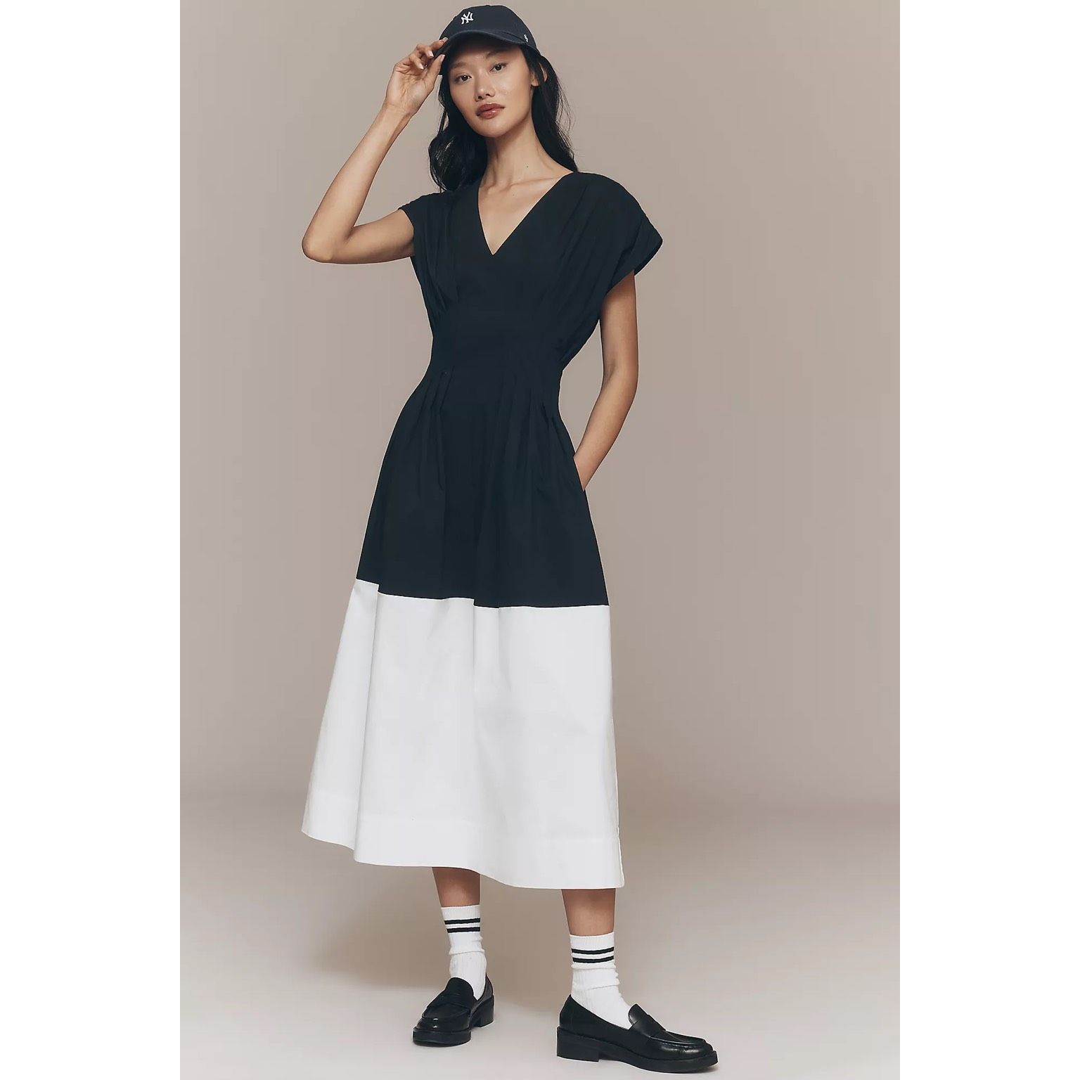 New Anthropologie Exquise Pleated Short-Sleeve Twofer Midi Dress Size M
